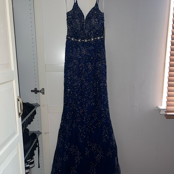 Jovani Dresses & Skirts - Jovani Navy Blue Beaded Prom Dress